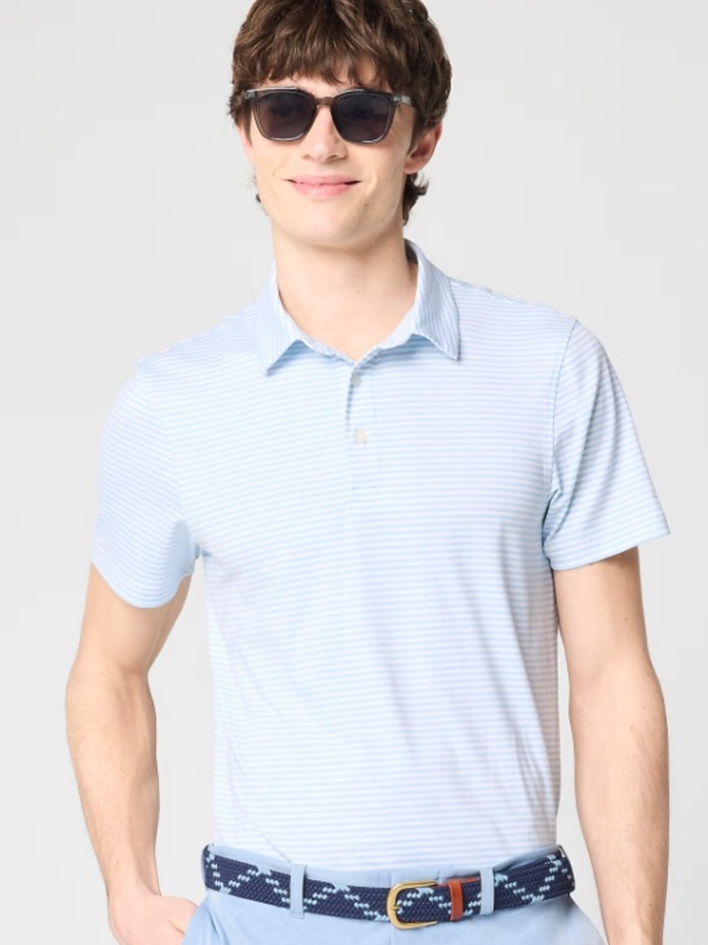 J crew heather faded chambray Striped performance polo shirt